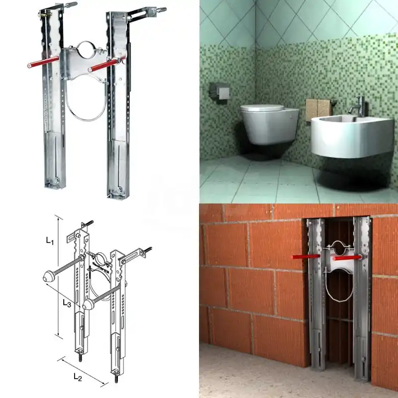 PREMIUM telaio preassemblato per lo staffaggio di WC e bidet sospesi completo di collari 00042898