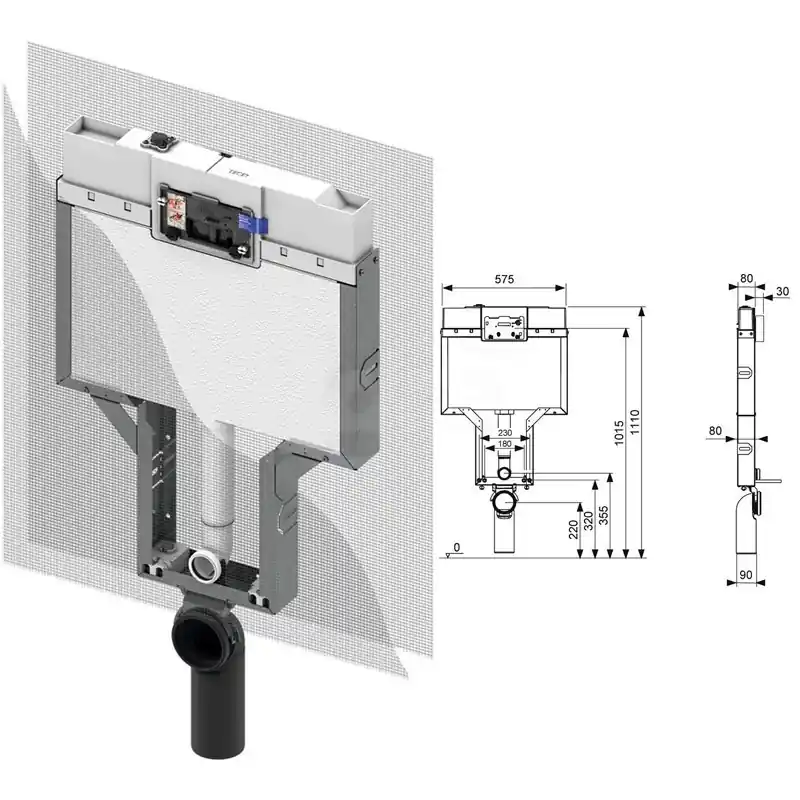 TECEbox modulo WC con cassetta di scarico Octa, 8 cm, per WC sospeso, altezza di montaggio 1110 mm 9370008