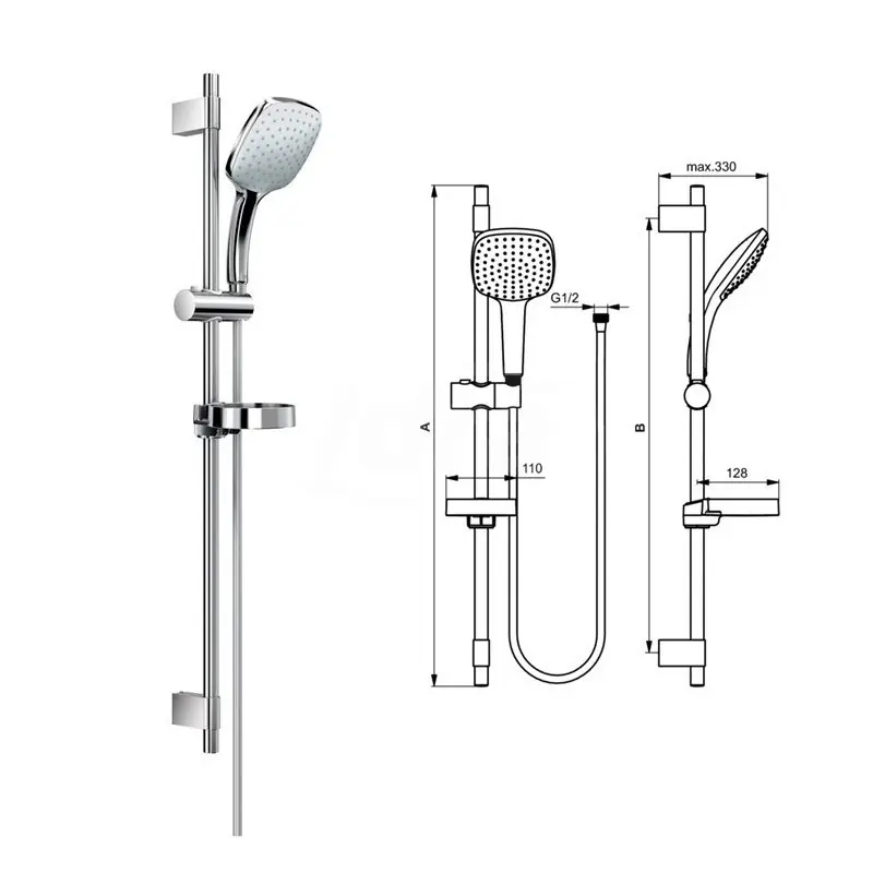 IDEAL STANDARD IDEALRAIN CUBE XL1 Asta Saliscendi Con Doccetta 1F L.90, Finitura Cromo B0016AA