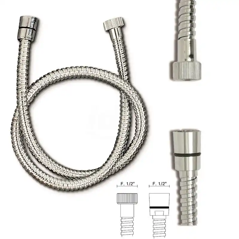 Flessibile doccia ottone cromato OM. AT.CONICO FF 1/ /2x1/2x200 TIPO PES.DOPPIA GRAFFAT. 758301OC1/2"200