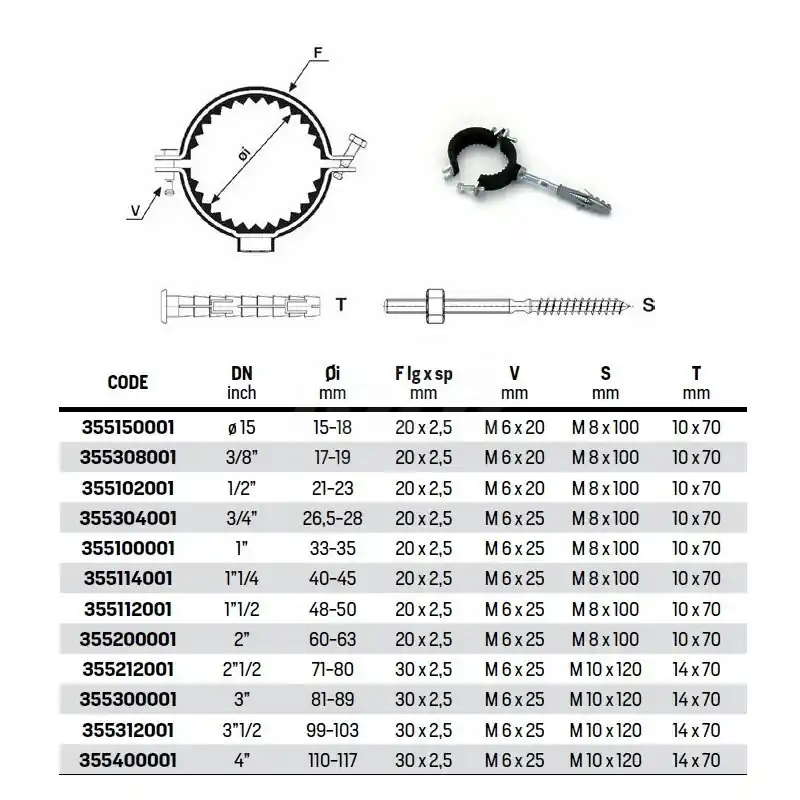 Collari con sgancio, dado puntato e rivestimento in gomma ø2" ø60÷63 355200001