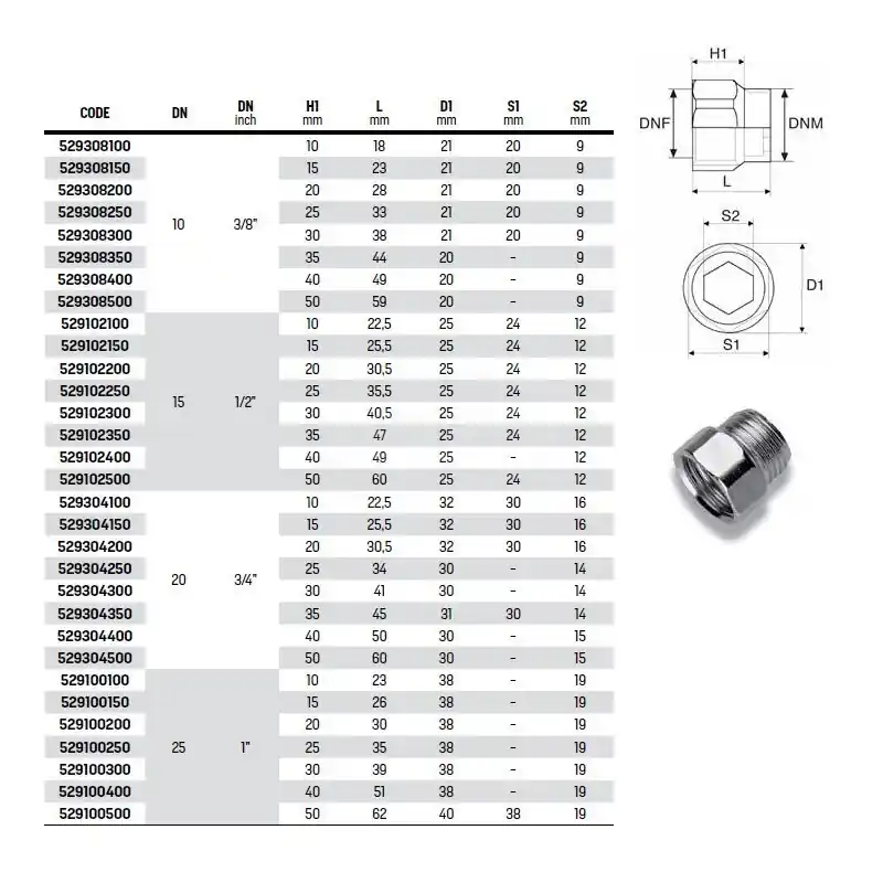 Manicotto mf (prolunga) zincato ø1/2" 529102500