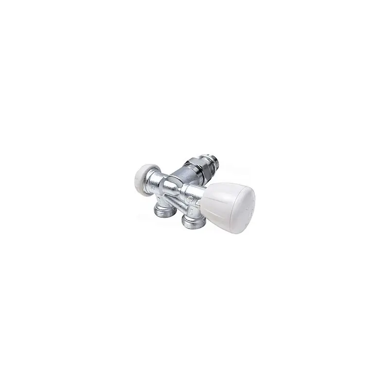 R357M1 Valvola micrometrica termostatizzabile, a squadra, in ottone, cromata, con attacco per adattatore tubo rame, plastica o multistrato. Per impianti monotubo. Senza sonda. Dotata di detentore di regolazione R357MX062