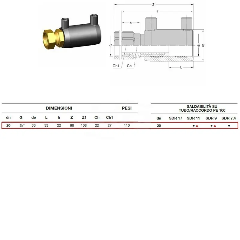 EUROSTANDARD Manicotto Transizione 20 Ghiera Libera - 2170160020AA