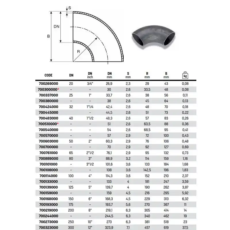 Curva dima 3D 90° da tubo saldato ø8"x219,1 700219000