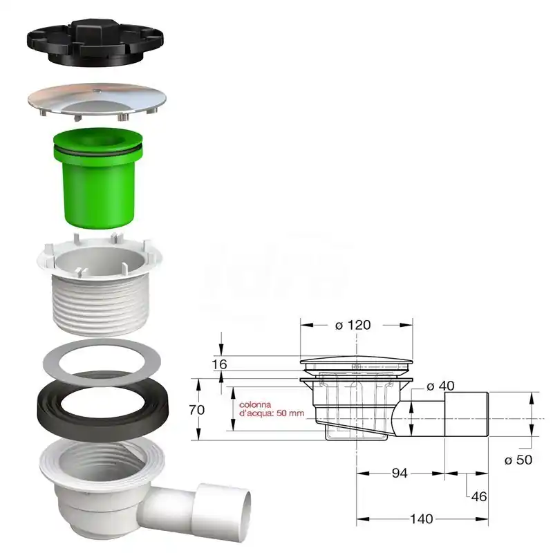 DOCCIONE sifone per piatti doccia con foro ø 90 mm 5280AB12B7