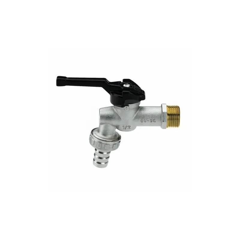 Rubinetto curvo con otturatore a vela e portagomma, fil. maschio, nichelato. - 1/2" - ISO S0070N04
