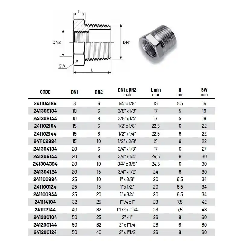 Riduzione esagonale MF zincato ø3/4"Mx1/4" F 241304144