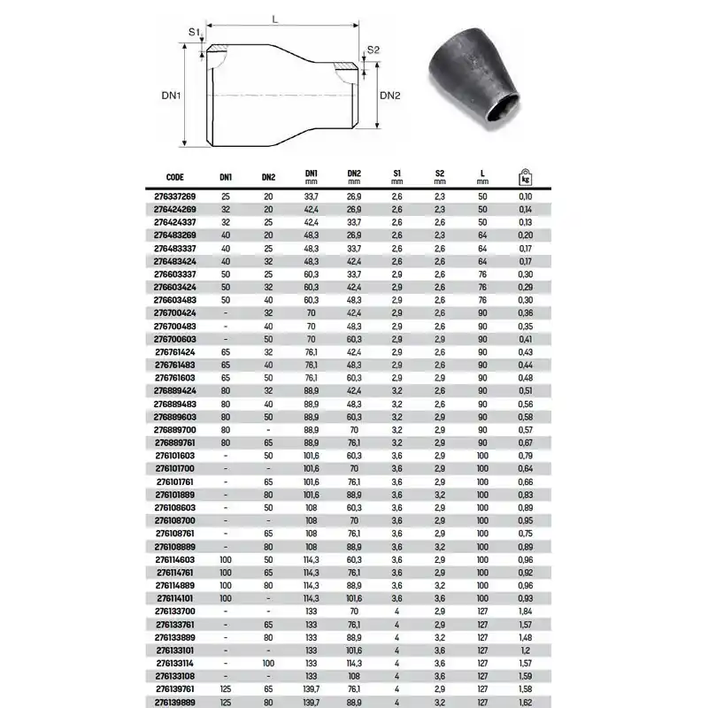 Riduzione concentrica da tubo senza saldatura ø114,3x60,3 276114603