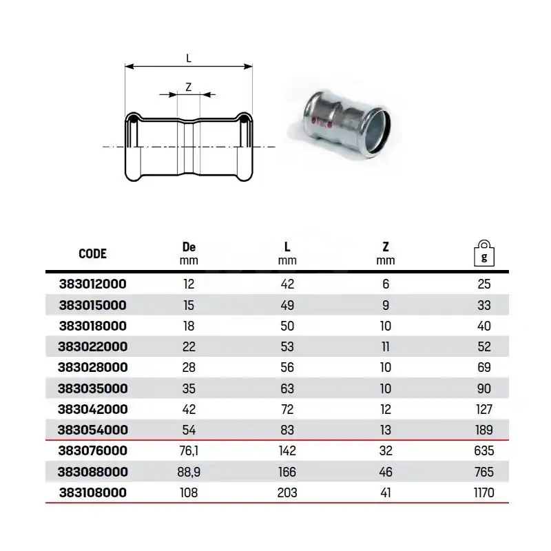 Manicotto ø108 con battuta steelpres o-ring nero 383108000
