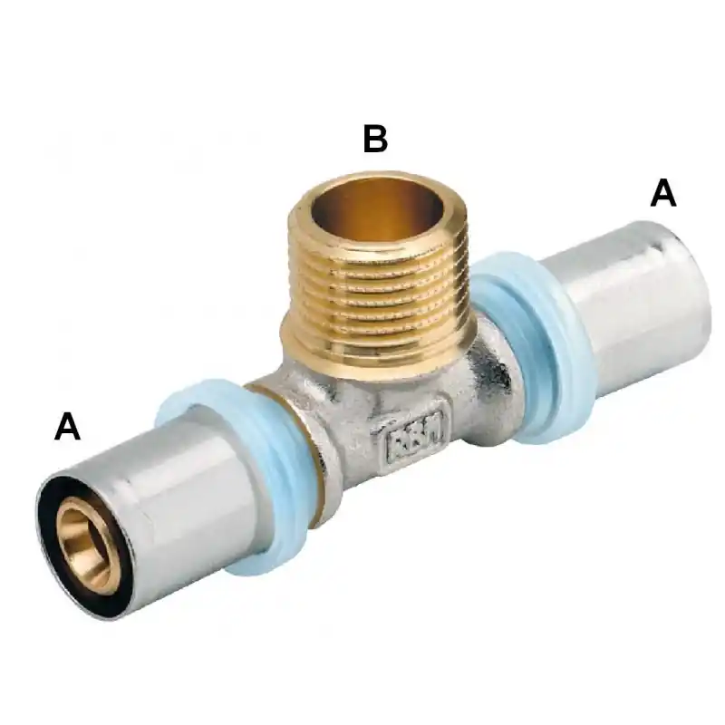 RBM 680 Raccordo Tee Maschio Ø32/3X3/4"Mx32/3Mm A Pressare Per Tubo Tita-Fix - 06803230