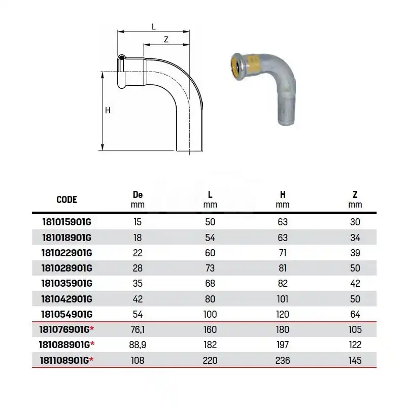 Curva 90° MF ø42 INOX 316L press. 181042901