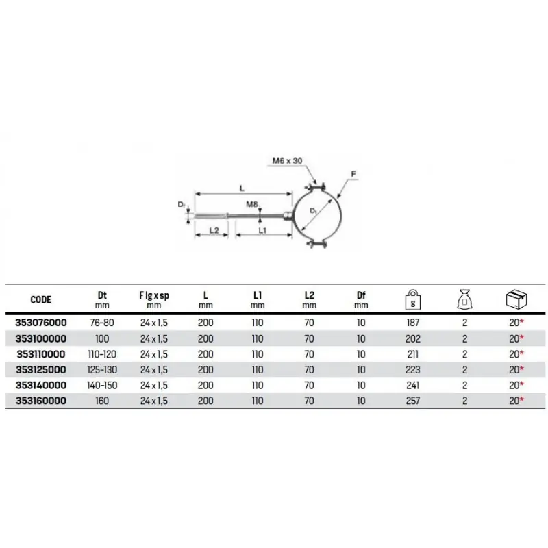 353 COLLARE BN ø76/80mm X TUBI FUMO 353076000