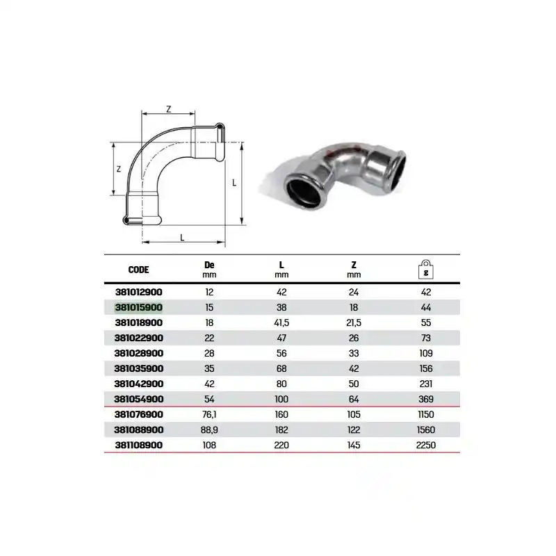 Curva 90° FF ø15 STEELPRES 381015900