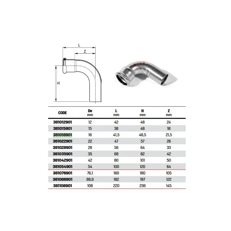 Curva 90° MF ø18 steelpres o-ring nero 381018901