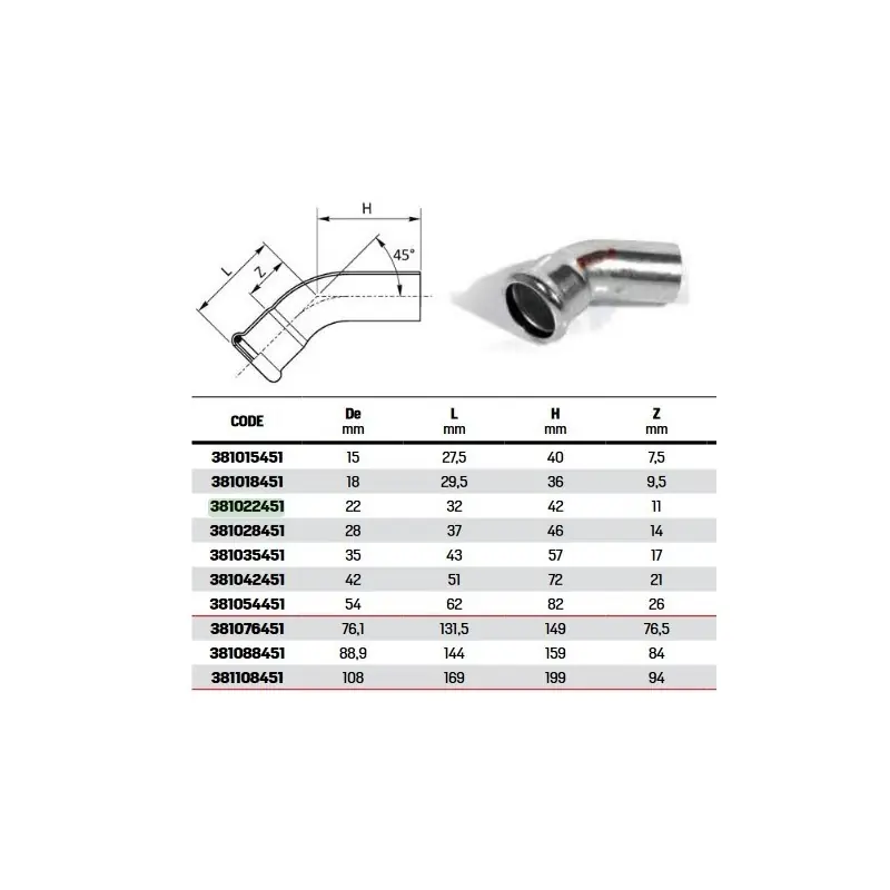 Curva 45° MF ø22 STEELPRES 381022451