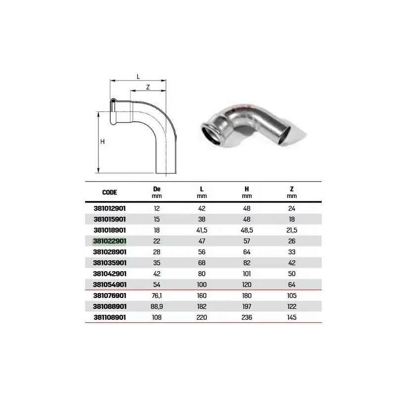 Curva 90° MF ø22 steelpres o-ring nero 381022901