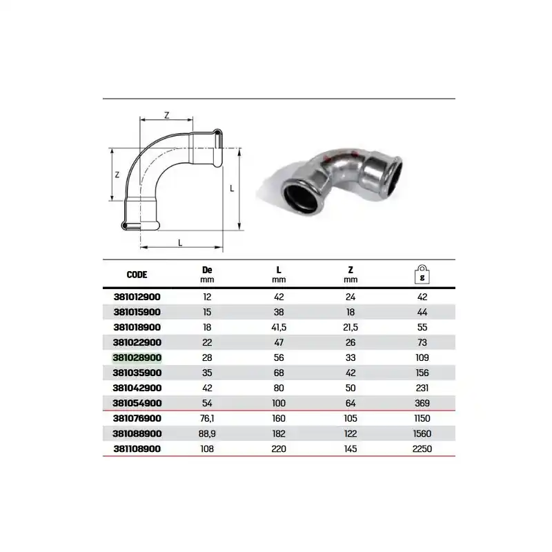 Curva 90° FF ø28 STEELPRES 381028900