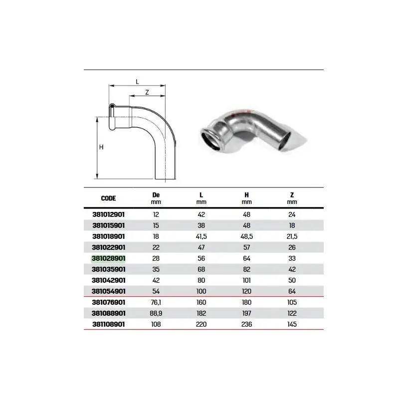 Curva 90° MF ø28 steelpres o-ring nero 381028901