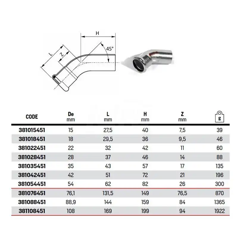 Curva 45° MF ø35 STEELPRES 381035451