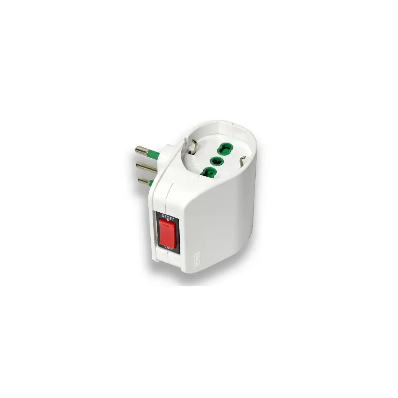 Adattatore doppio VERTICAL SYSTEM spina italiana 2P+T 10A 2 prese bipasso italo/tedesche 2P+T 16A con interruttore automatico di sovraccarico 87310
