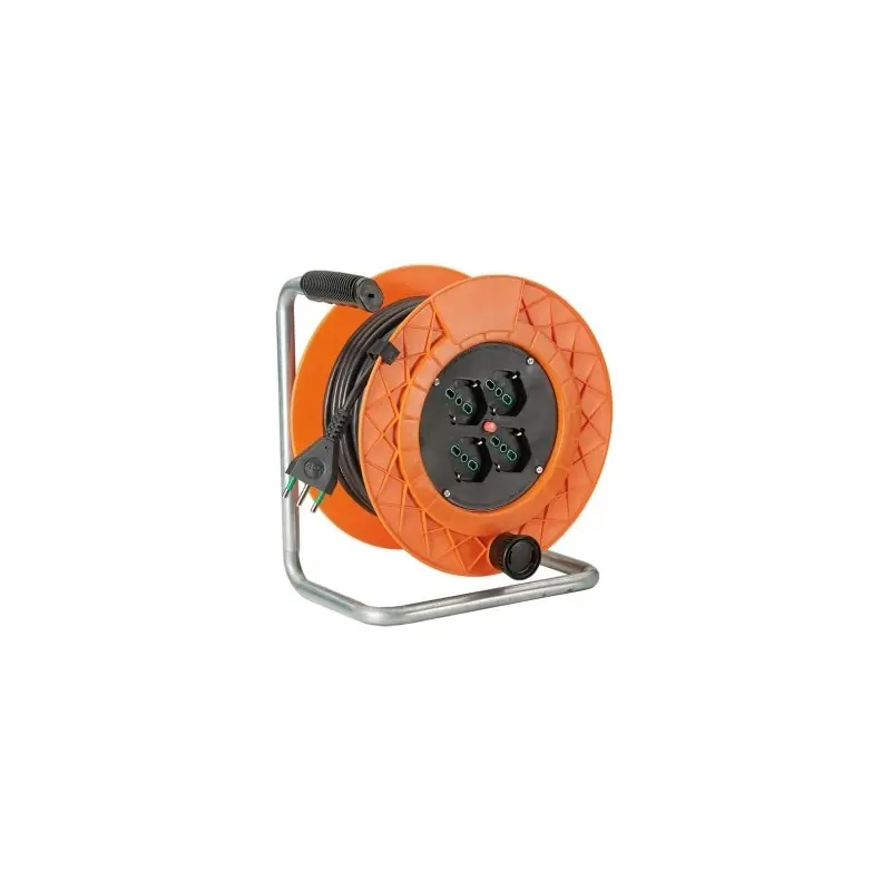 Avvolgicavo GOLIA Ø 260 mm. cavo 25 m. 3G1,5 H05VV-F spina italiana 2P+T 16A 4 prese bipasso italo/tedesche 2P+T 16A, disco prese Ø 145 mm. + disgiuntore 10220