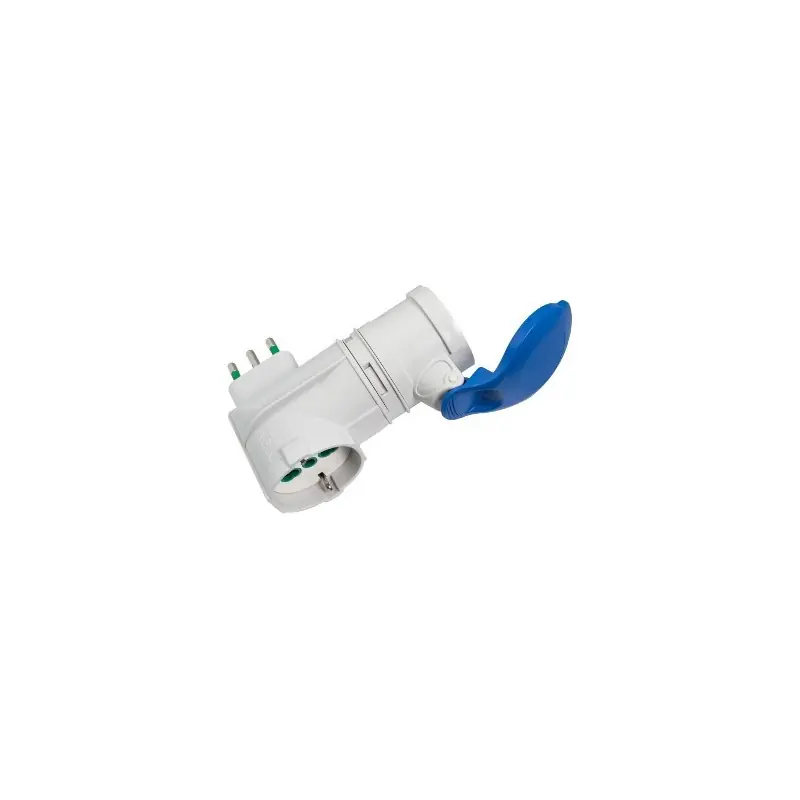 Adattatore industriale DUPLEX, spina italiana 2P+T 16A, 1 presa bipasso italo/tedesca 2P+T 16A, 1 presa 2P+T 16A 200-250V 6h IP44 73010
