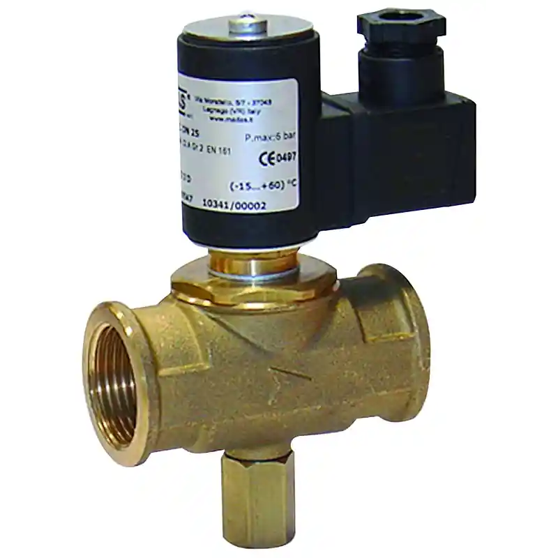 Elettrovalvola per Gas in ottone Normalmente chiusa a riarmo manuale sotto tensione - M16/230 Vac - Ø 3/4" FF. ottone - assorb. 9 VA 0000050370A