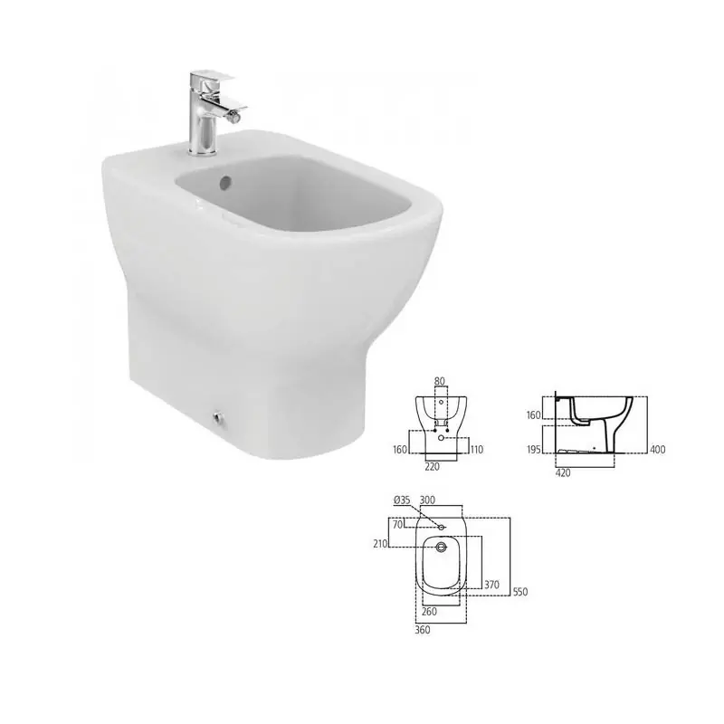 IDEAL STANDARD Tesi Bidet a Terra Monoforo - Fissaggi a Pavimento, Vitreous China, Finitura Bianco Lucido - T456901