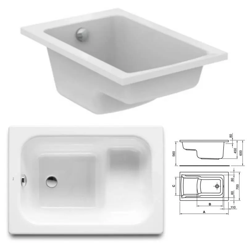 CONNECT vasca L.105 P.70 cm rettangolare, da incasso, con seduta, colore bianco E123801