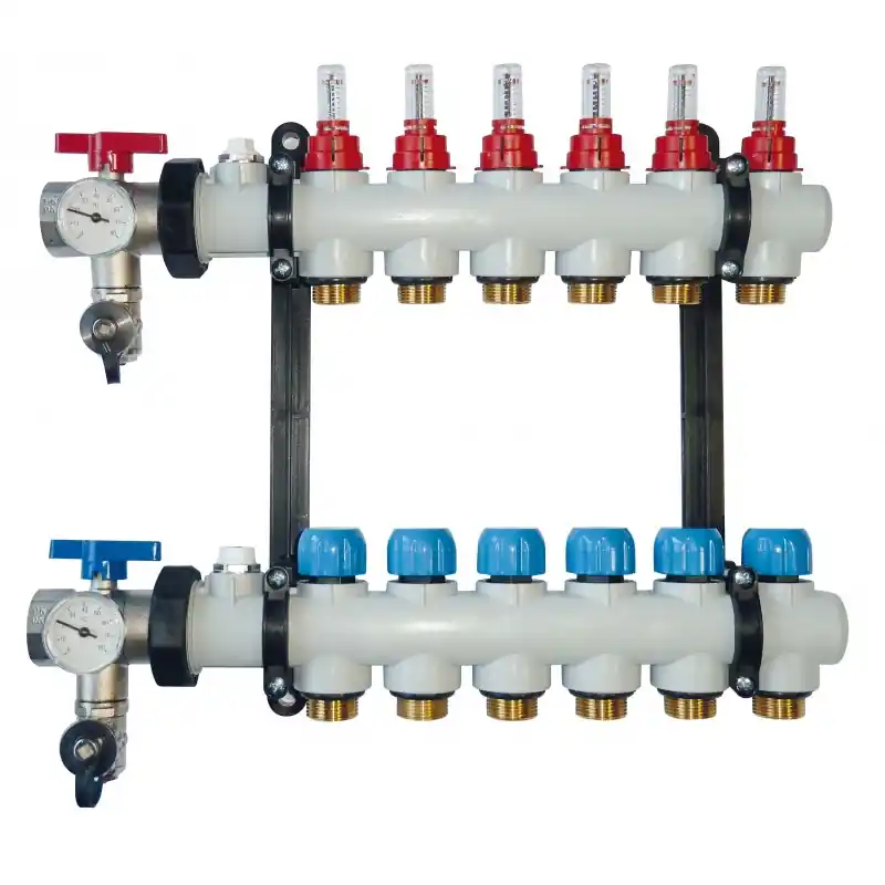 REHAU Collettore Polimerico Monoblocco P HKV-D, 1", 9 Derivazioni, Flussimetri 0-5 l/min, 4 bar - 13215851002