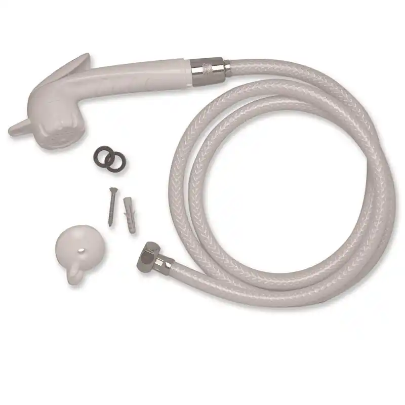 GIUSEPPE TIRINNANZI Doccetta a Pulsante Bianca, Con Gancio e Flessibile PVC, Attacco 1/2", L. 150 cm - 761500PN