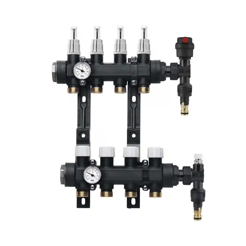 RBM 1410.B Kit Collettore Premontato Compatto Diam.1" 5+5 Derivazioni Con Flussometro, 2 Termometri E Gruppo Terminale Scarico Polimero - 14130640