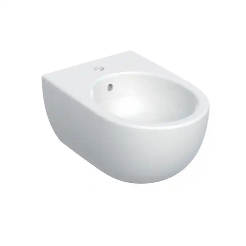 GEBERIT Selnova Premium Bidet Sospeso Monoforo - Fissaggi Nascosti, Vetrochina Bianco Lucido, Foro Rubinetteria Centrale, Troppopieno - 501.993.00.1