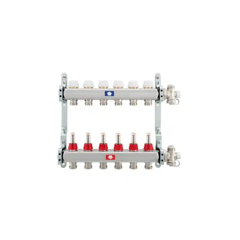 Collettore Premontato Inox 10 Vie, Flussimetri 0-5 l/min, Attacco 1"x3/4" - 9180010010034C