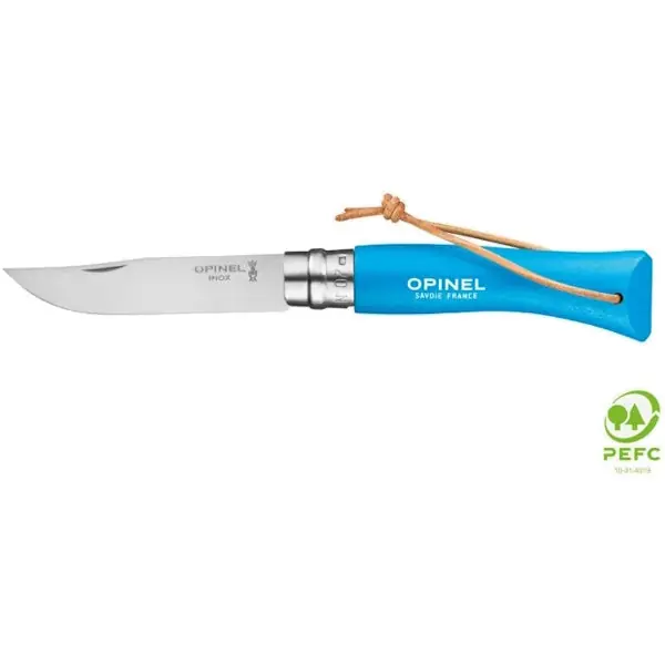 OPINEL COLTELLO AVVENTURIERO CON LACCIO LAMA INOX CM8 CON MANICO AZZURRO