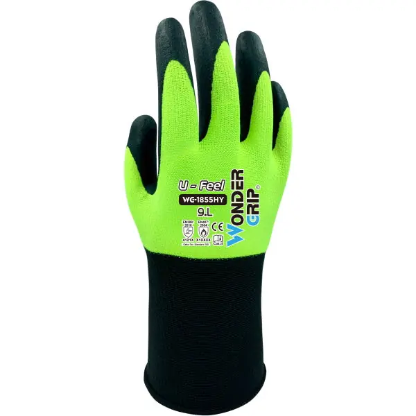 WONDER GRIP GUANTI MOD. WG-1855HY U-FEEL COLORE GIALLO FLUO/NERO TG10