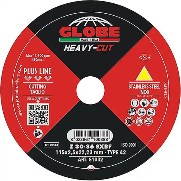 GLOBE DISCO DA TAGLIO A CENTRO DEPRESSO D.MM115X2,5X22,23 INOX