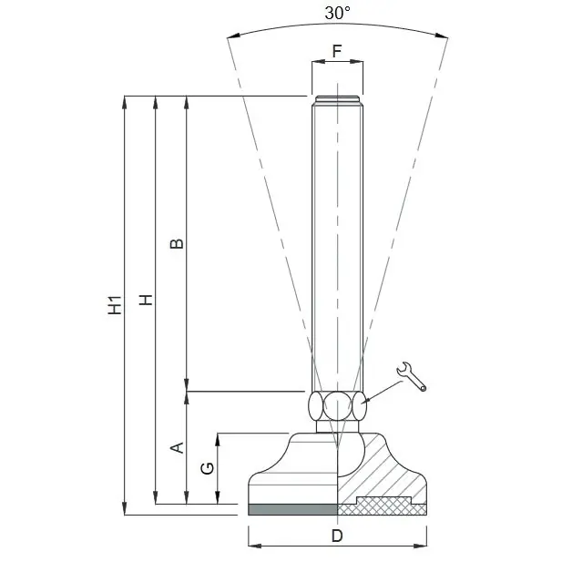MARTIN PIEDE ZINCATO SNODATO BASE PLASTICA D.MM 50 M12X 50 KG1100
