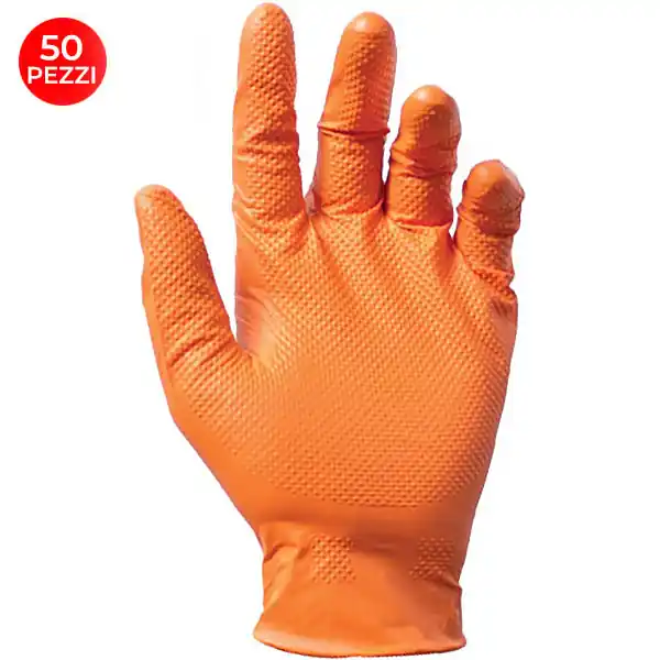 GUANTI REFLEXX MOD. FULLGRIP N85 IN NITRILE ARANCIO CONF.DA PZ.50 TG M