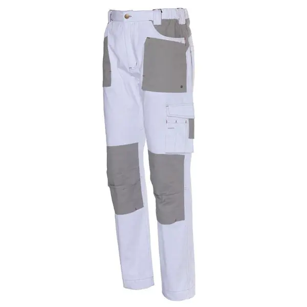 ISSA PANTALONE DA LAVORO STRETCH IN COTONE LEGGERO BIANCO/GRIGIO TG.XL