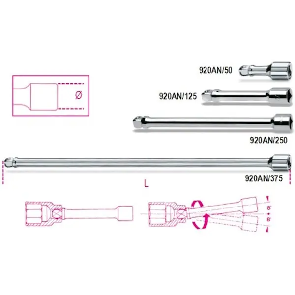 BETA 920AN/250 PROLUNGA QUADRO MASCHIO E FEMMINA ANGOLARE 1/2" MM250