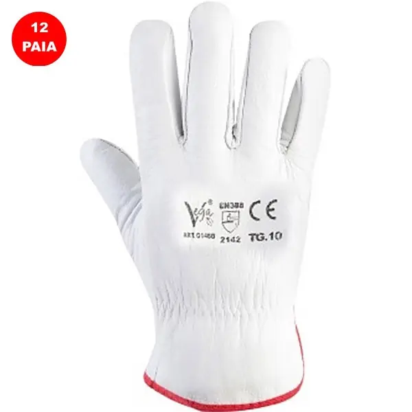 GUANTI BOX IN PELLE FIORE BOVINO COLORE BIANCO CONF.DA 12 PAIA TG. 8