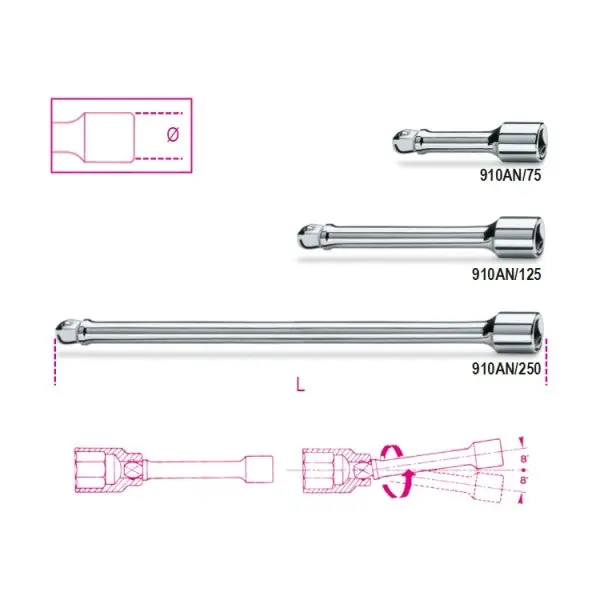 BETA 910AN/250 PROLUNGA QUADRO MASCHIO E FEMMINA ANGOLARE 3/8" MM250