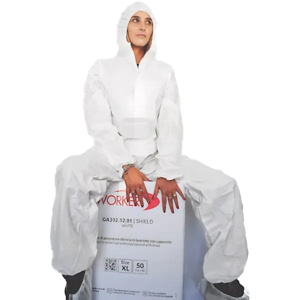 TUTA DI PROTEZIONE MONOUSO MOD. SHIELD WHITE CAT.III 5-B/6-B TG.XL