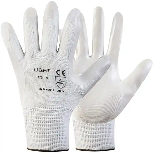 GUANTI MOD. LIGHT IN NYLON E NITRILE COLORE BIANCO/GRIGIO TG10