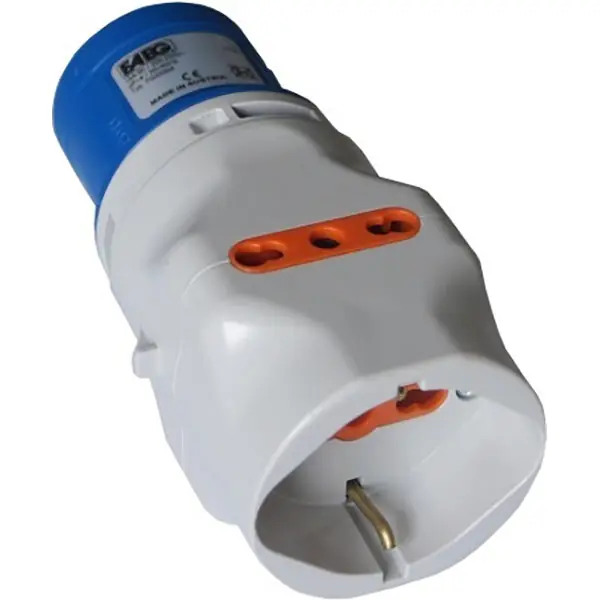 FAEG ADATTATORE TRIPLO SPINA CEE 2P+T 16A PRESA SCHUKO 2 PRESE BIPASSO