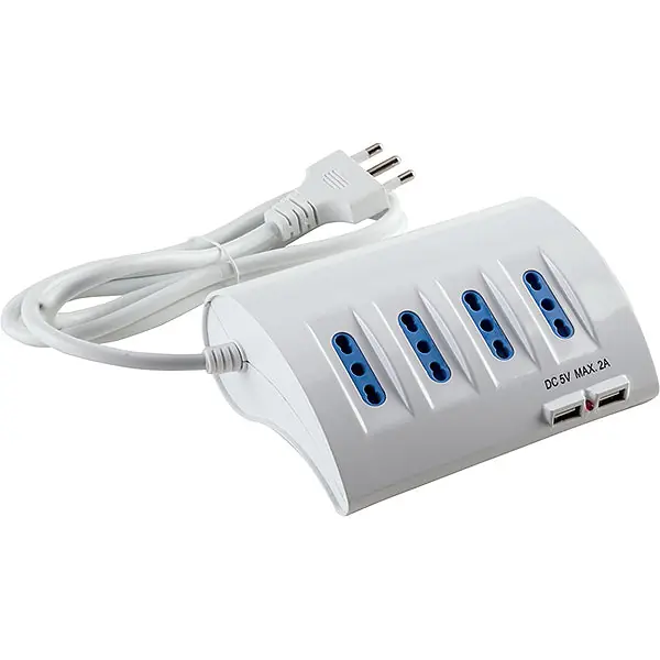 ELETTROCANALI MULTIPRESA DA TAVOLO 5 PRESE CAVO MT2 E SPINA 16A BIANCO