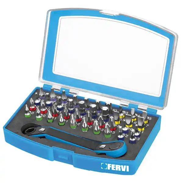 FERVI SET DI INSERTI BITS E CRICCHETTO REVERSIBILE DA 1/4" PZ41