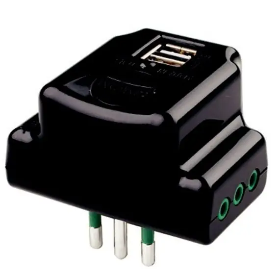 FME ADATTATORE TRIPLO CON SPINA 10A 3 PRESE 2P+T 10A E 2 USB NERO